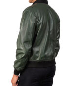 Mens Casual Green Bomber Leather Jacket - Image 2