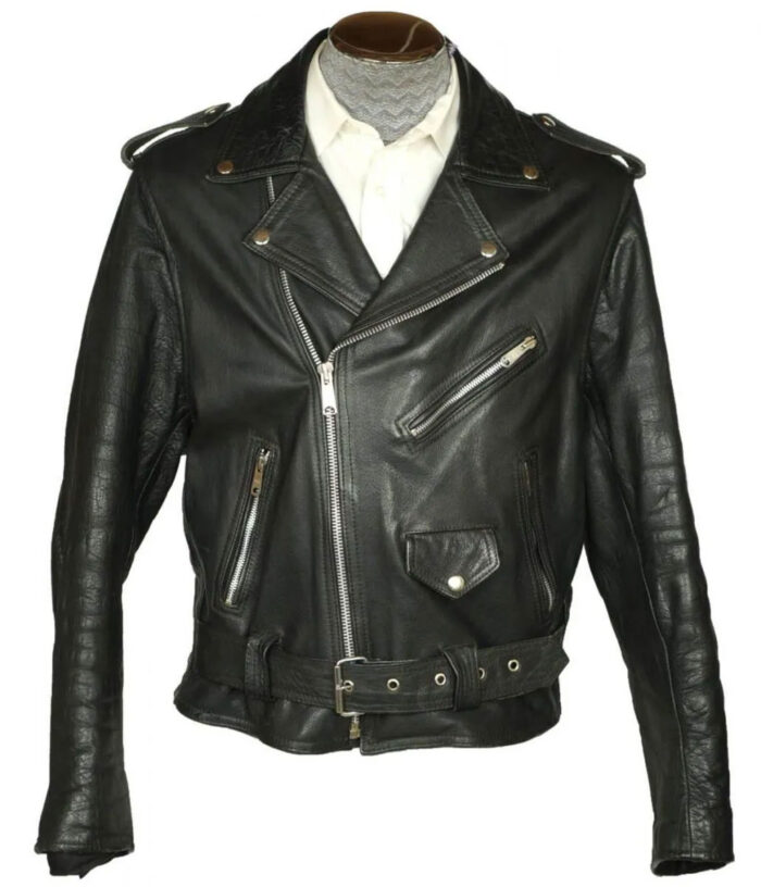 2 Mens Motorcycle Belted Black Leather Jacket - Image 1