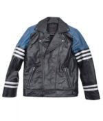 Mens Classic Black Blue Striped Biker Jacket