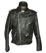 Mens Motorcycle Belted Black Leather Jacket - Image 2