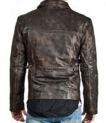 Mens Brown Zip-Up Shirt Collar Distressed Jacket - Image 2