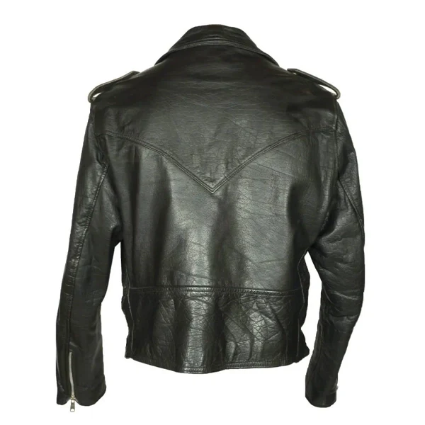 Mens-1960s-Motorcycle-Belted-Black-Leather-Jacket