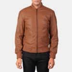 Mens Casual Brown Bomber Leather Jacket