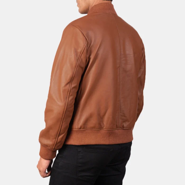 Mens Casual Brown Bomber Leather Jacket B