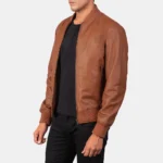 Mens Casual Brown Bomber Leather Jacket S