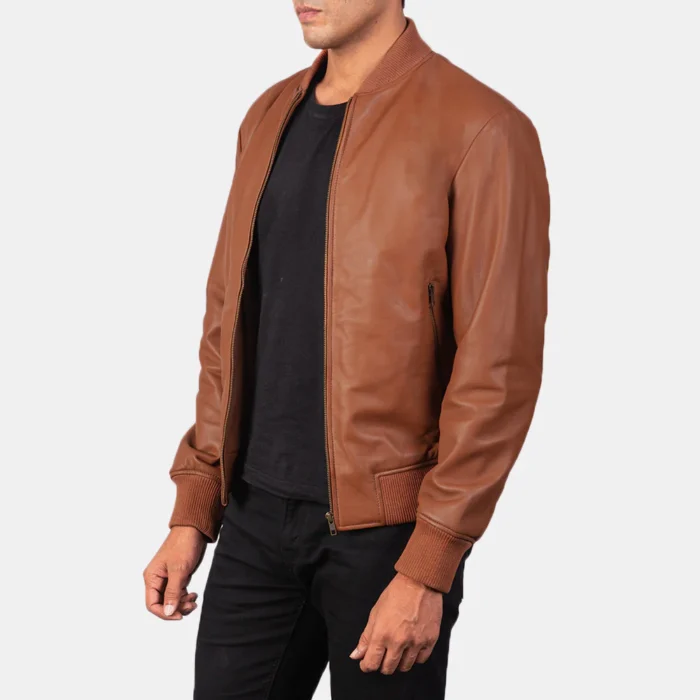 Mens Casual Brown Bomber Leather Jacket S