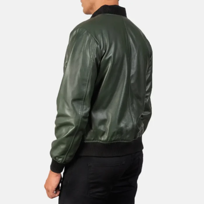 Mens Casual Green Bomber Leather Jacket B