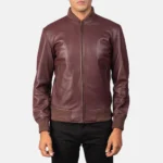 Mens Casual Green Bomber Leather Jacket - Image 8