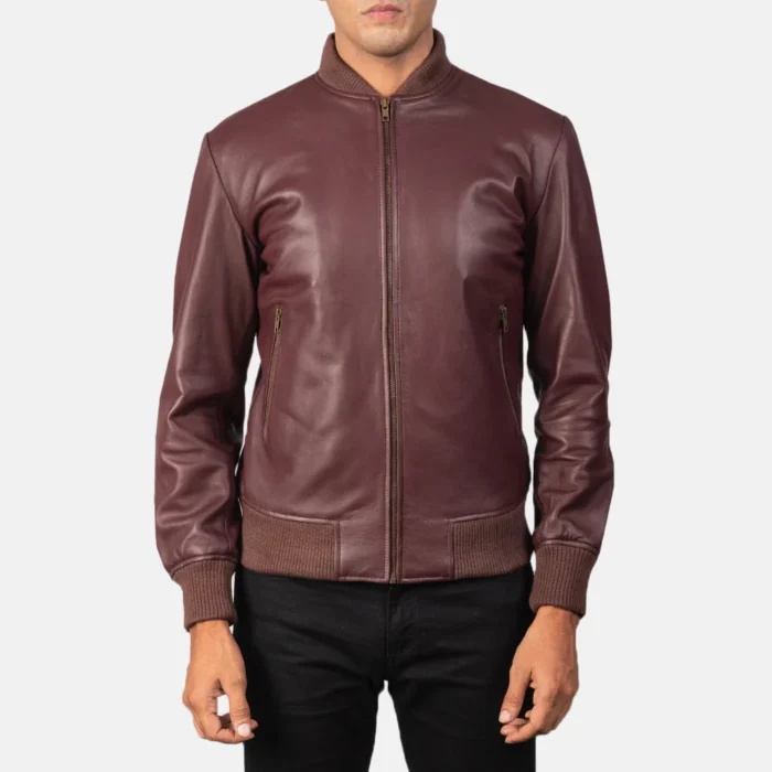Mens Casual Green Bomber Leather Jacket - Image 8