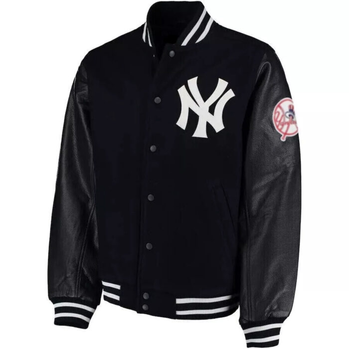 New York Yankees Black Wool Leather Jacket - Image 1