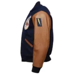 Mens Knights Navy Wool Brown Leather Jacket - Image 3