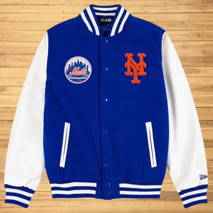 Share NY Royal Blue Mets Wool Leather Jacket - Image 1