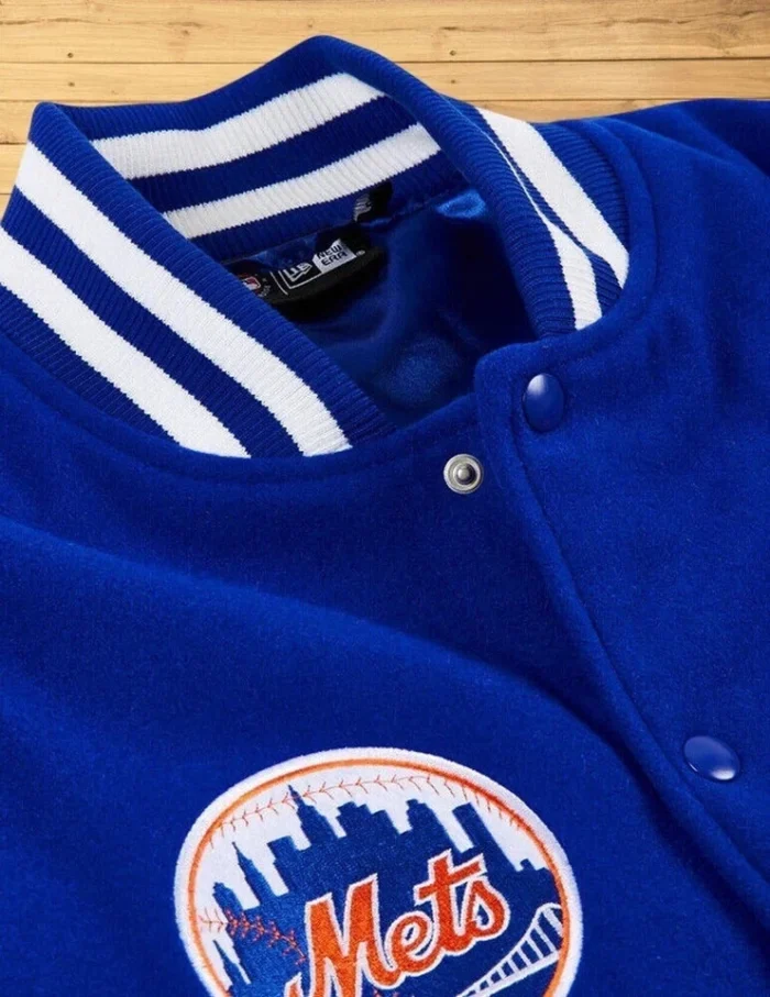 Share NY Royal Blue Mets Wool Leather Jacket - Image 3