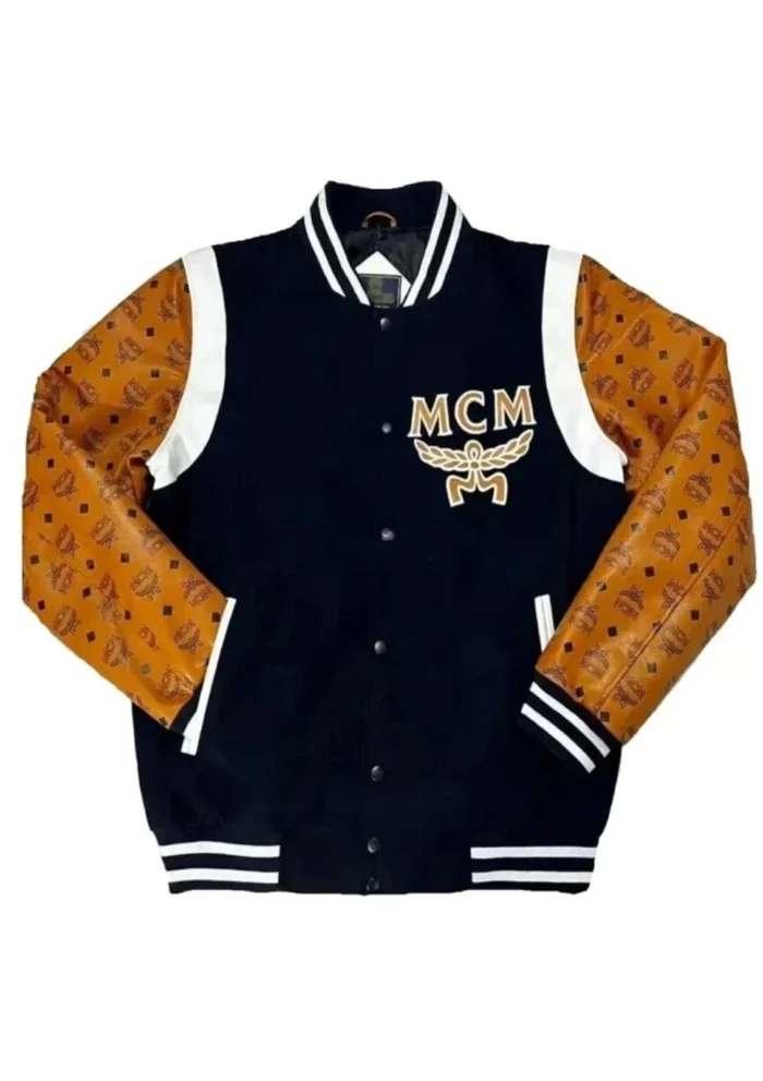 Men Varsity Jacket with Faux Leather Printed Sleeve Custom Made Letterman Jacket - Image 1