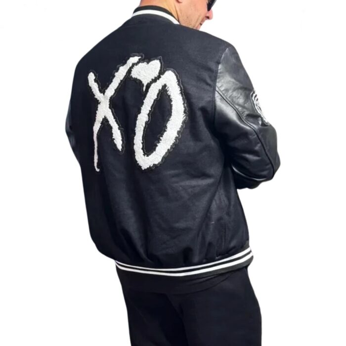 The Weeknd XO Black Wool Varsity Leather Jacket - Image 2