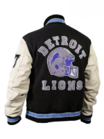 Beverly-Hills-Black-and-White-Detroit-Lions-Varsity-Bomber-Jacket