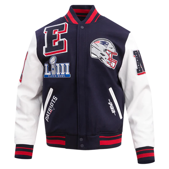 NFL NEW ENGLAND PATRIOTS MASHUP MEN'S RIB WOOL VARSITY JACKET