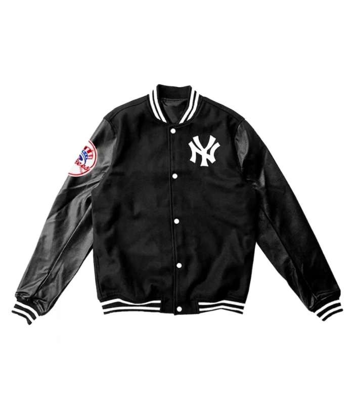 New York Yankees Black Wool Leather Jacket - Image 3
