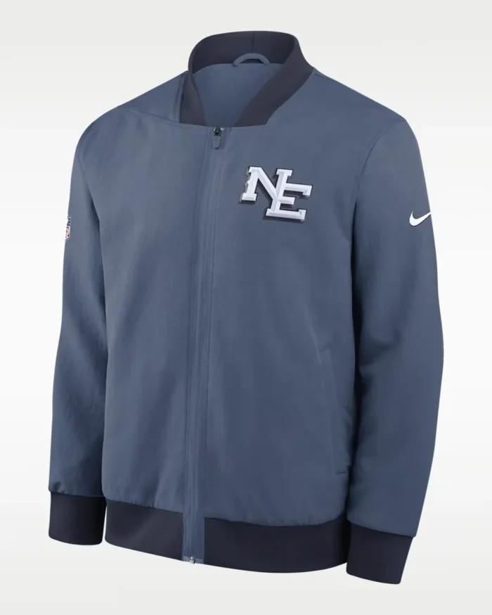 New England Patriots 2025 Rivalries Blue Bomber Jacket-Front New England Patriots 2025 Rivalries Blue Bomber Jacket-Front