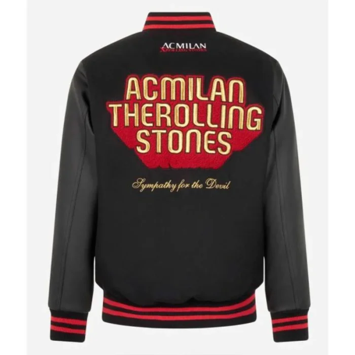 AC Milan Rolling Stones Black Wool Varsity Jacket - Image 2