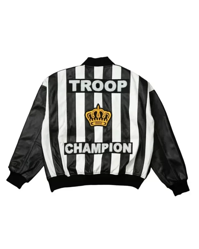 Men's Troop Champion Leather Jacket Black White Retro Hip Hop Bomber