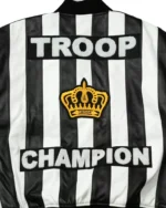 Men's Troop Champion Leather Jacket Black White Retro Hip Hop Bomber CoatView