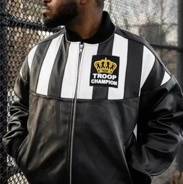 Men's Troop Champion Leather Jacket Black White Retro Hip Hop Bomber CoatView Sold History Men's Troop Champion Leather Jacket Black White Retro Hip Hop Bomber CoatView Sold History
