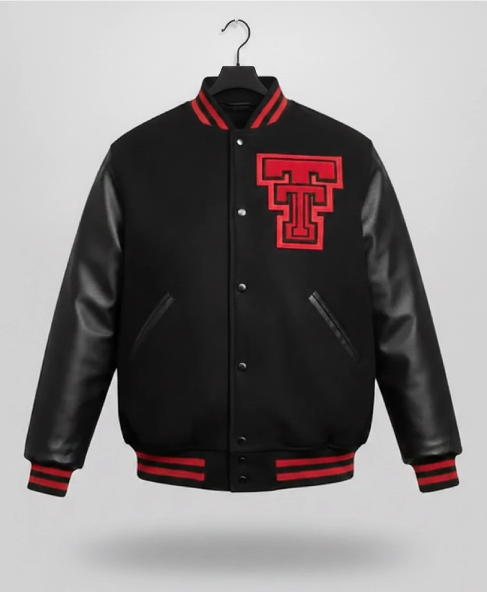 American-Football-Player-Austin-McNamara-Texas-Tech-Black-Varsity-Jacket