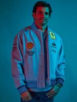 Carlos-Sainz-Ferrari-Miami-Blue-Varsity-Jacket