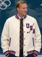 Ice-Hockey-Team-USA-2026-John-Wroblewski-White-Varsity-Bomber-Jacket