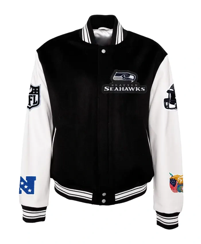 Jeff-Hamilton-x-Seattle-Seahawks-Black-And-White-Varsity-Jacket-For-Sale