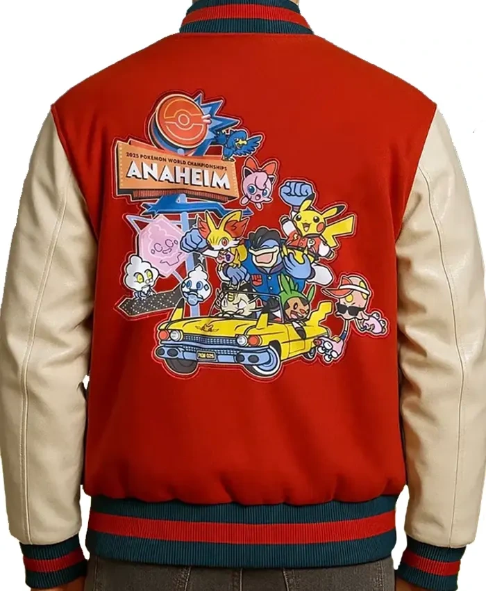 Pokemon-World-Championships-2025-Anaheim-Red-and-Beige-Varsity-Jacket
