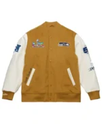 Super-Bowl-LX-Champions-2026-Seattle-Seahawks-Tan-and-Cream-Dusted-Varsity-Jacket