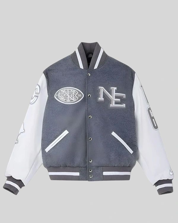 AFC-Divisional-Playoff-2026-Robert-Kraft-New-England-Patriots-Grey-and-White-Full-Snap-Varsity-Jacket