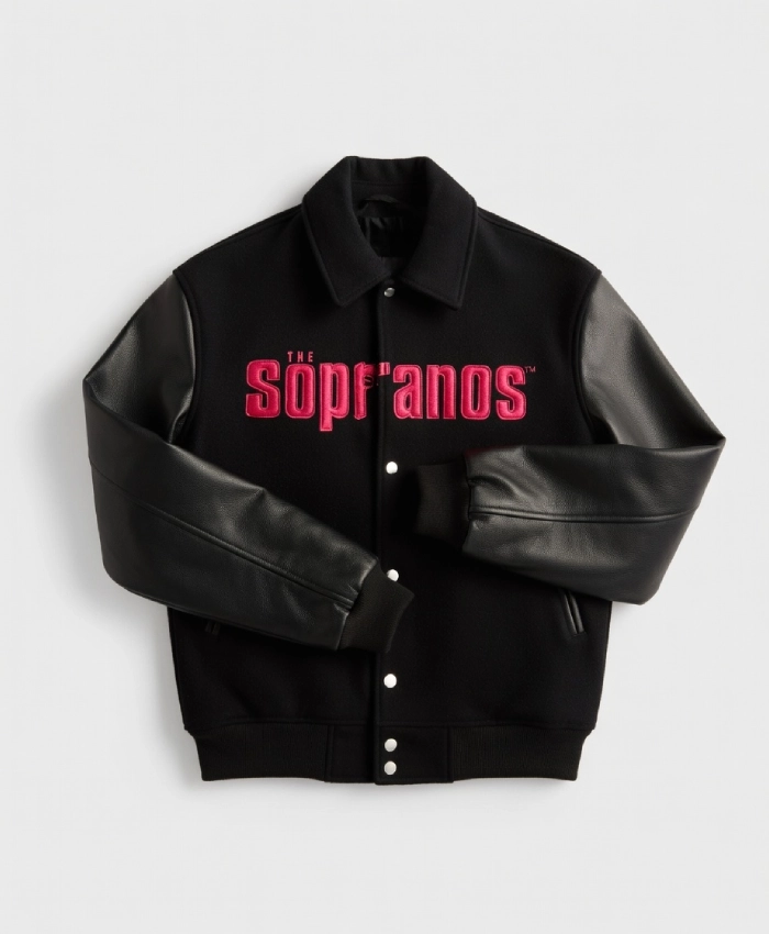 2026-KITH-x-The-Sopranos-Full-Snap-Black-Varsity-Jacket