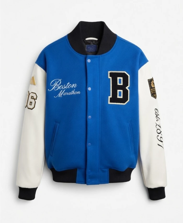 Get-Adidas-Boston-Marathon-2026-Blue-and-White-Wool-Varsity-Jacket