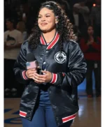 Jordin-Sparks-Los-Angeles-Clippers-Game-Striped-Black-Satin-Varsity-Jacket