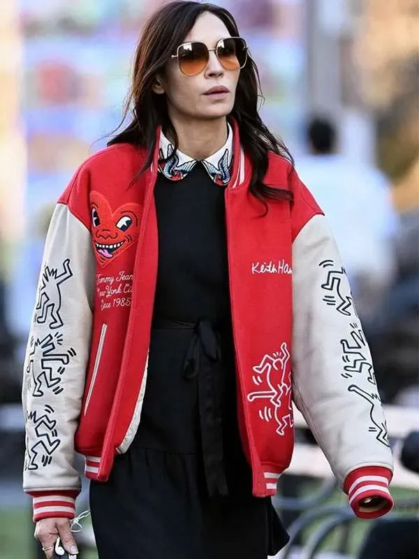Keith-Haring-Heart-Face-New-York-City-2026-Famke-Janssen-Red-Varsity-Jacket