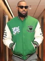 LeBron-James-Green-and-White-Varsity-Jacket