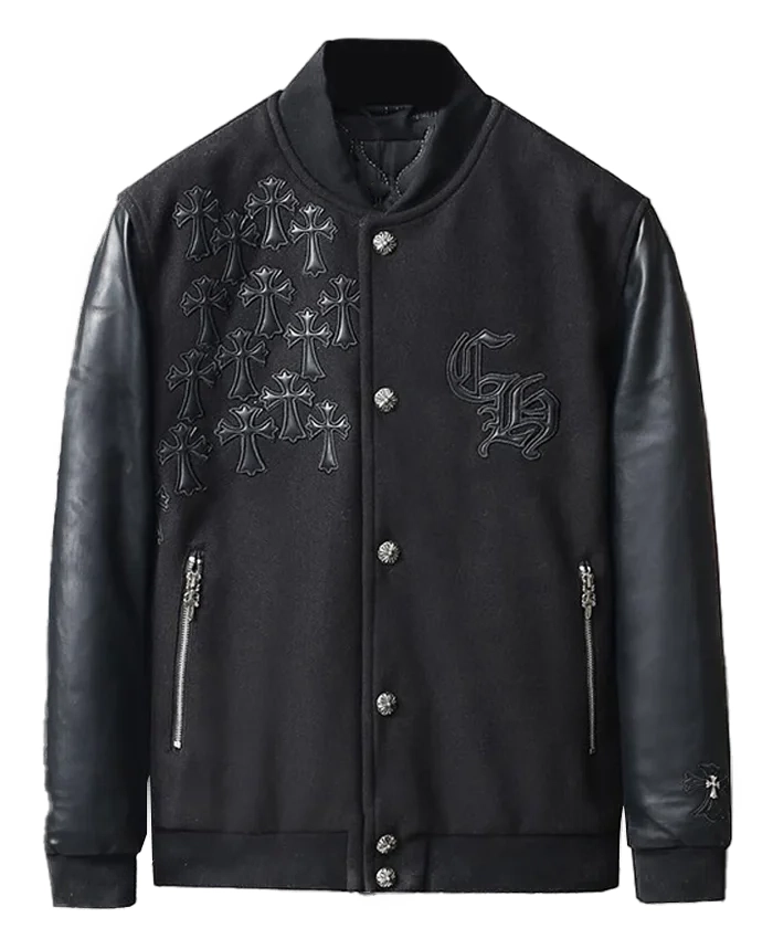 Shop-Chrome-Cross-Varsity-Letterman-Bomber-Black-Jacket