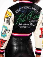 TV-Series-House-of-Villains-Season-3-Plane-Jane-Cropped-Patchwork-Varsity-Jacket-Multicolor
