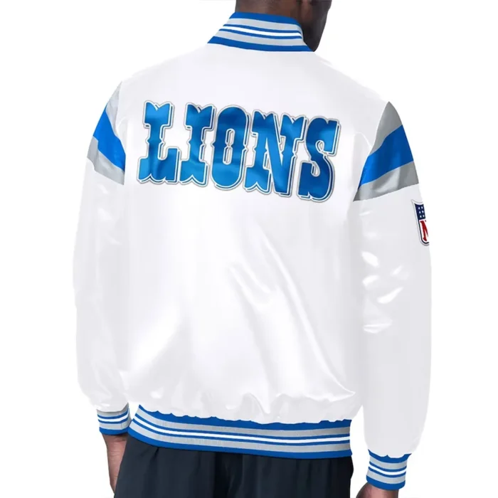 Detroit Lions Midweight White Satin Jacket - Image 2