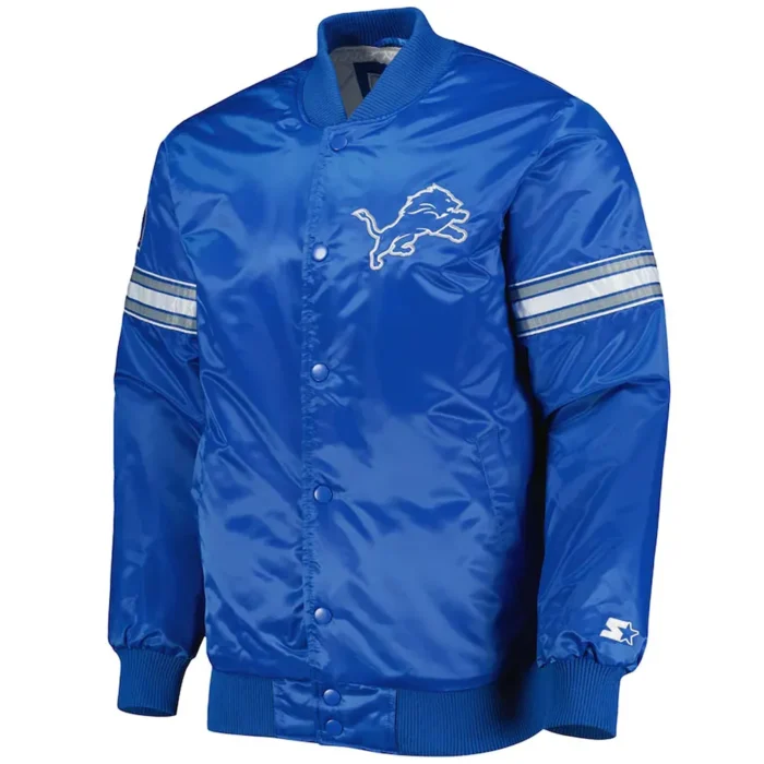 The Pick and Roll Detroit Lions Blue Full-Snap Satin Jacket - Image 1