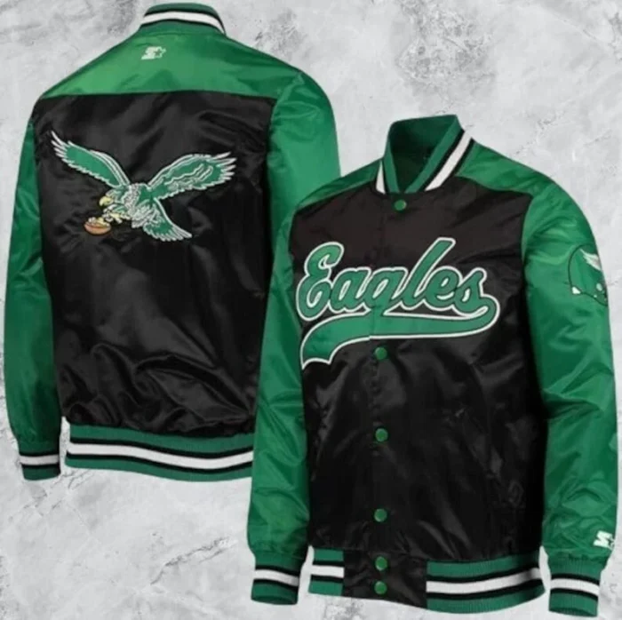 1X Vintage Varsity Windbreaker Satin Jacket Eagle Embroidered Logo Jacket, - Image 1
