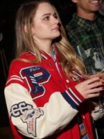Joey King Fashion Week Red Varsity Jacket - Image 5
