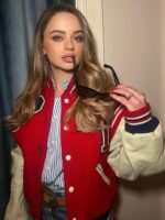 Joey King Fashion Week Red Varsity Jacket - Image 3