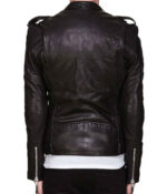 Mens Asymmetrical Belted Black Leather Jacket - Image 2