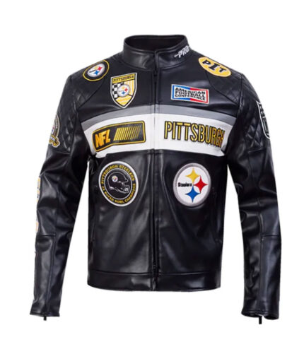 Mens Pittsburgh Steelers Black Moto Jacket