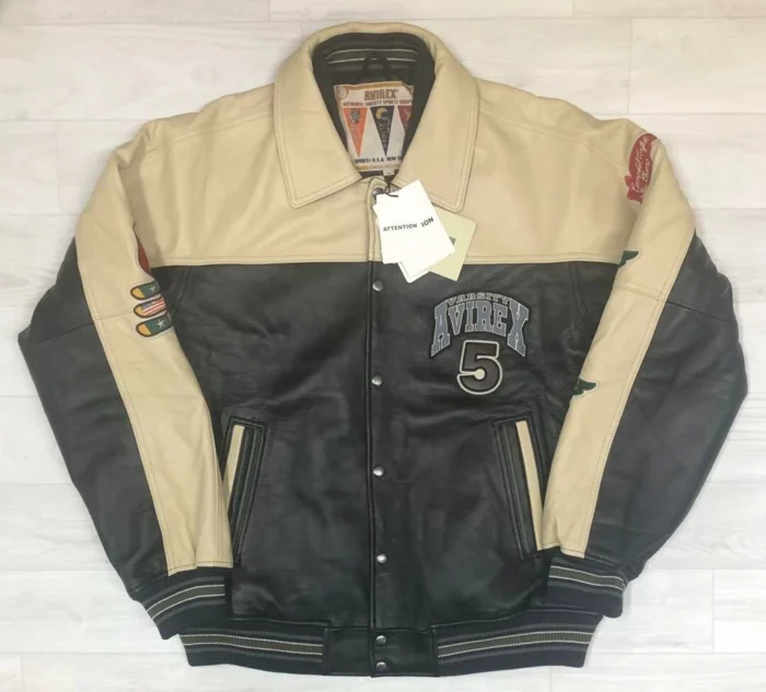AVIREX Varsity Jacket Leather NORTHWEST WILD BEARS USA New York Men's Size XL - Image 1