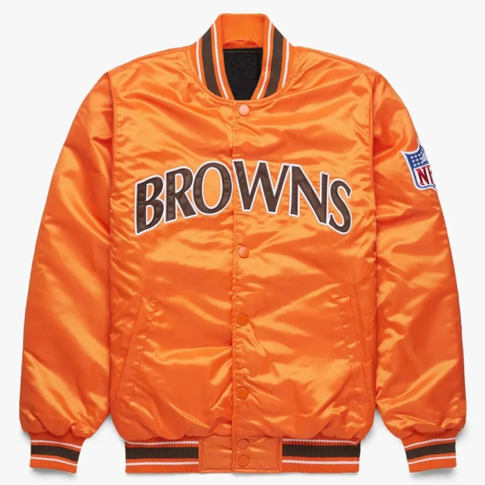 Cleveland Browns Orange Satin Letterman Baseball Jacket Varsity Jacket - Image 1